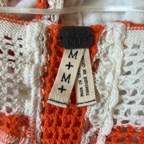 Free People Crop Top Tee Crochet Split-Back Short-Sleeves Women’s Medium White - Picture 8 of 8